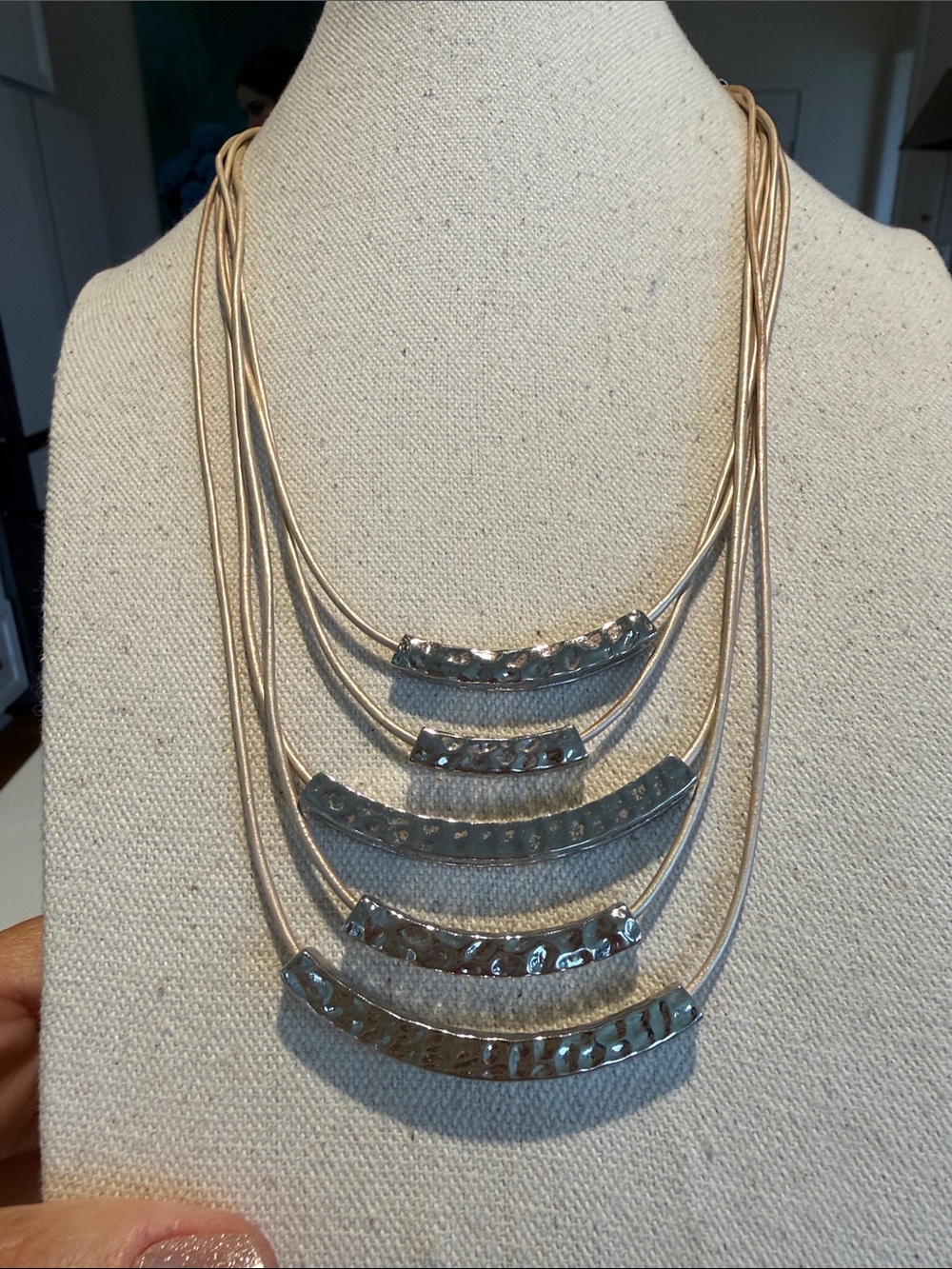 Lia Sophia Multi-Strand Minimalist Hammered Bar Necklace - Silver